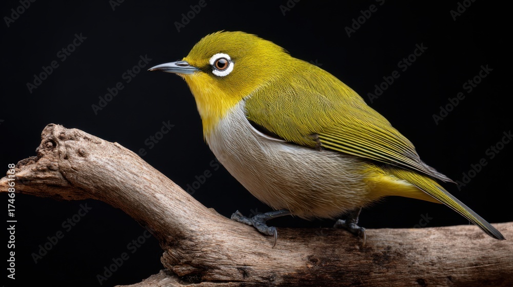 Obraz premium Captivating Close-Up of a Green Bird Sitting on a Branch