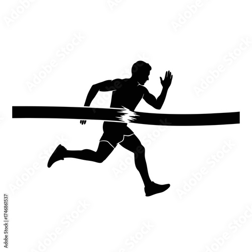 Silhouette icon of a runner crossing finish line vector design