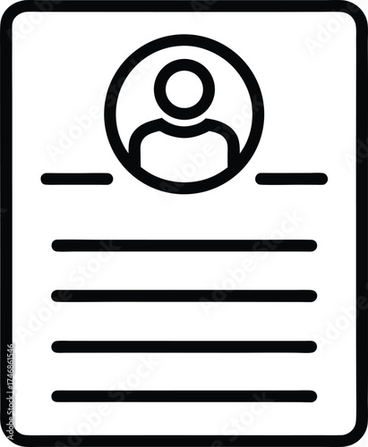 minimal resume document icon with user profile and text lines outline style
