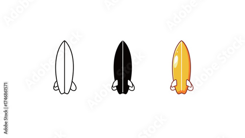 Surfboard Icon Set in Multiple Styles for Water Sports and Summer