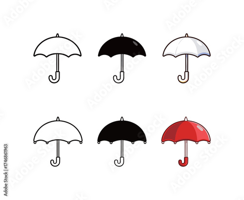 Umbrella Icon Set in Multiple Styles for Rain and Weather Protection