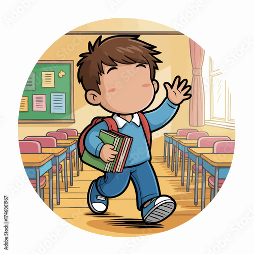 Cartoon of Students Entering Class – Back to School Illustration