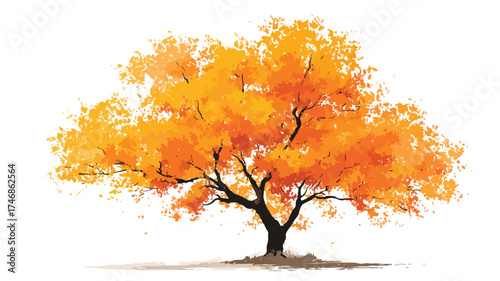 Vibrant Autumn Tree with Orange Fall Foliage - Nature Illustration