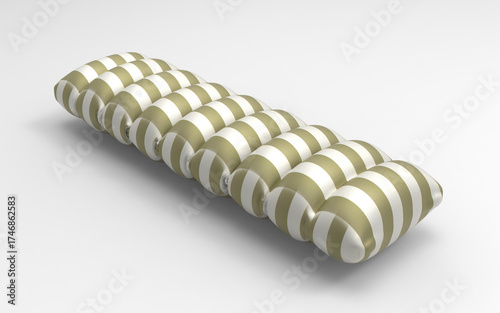 3D render of striped inflatable pillow mattress with detailed textile texture and soft segmented design isolated on white