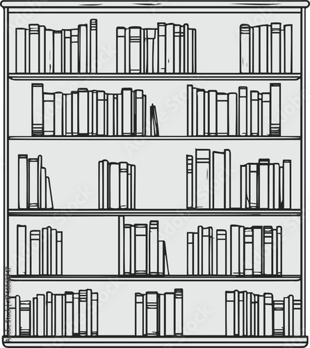 Smooth line outline of a bookshelf with stacked books 2