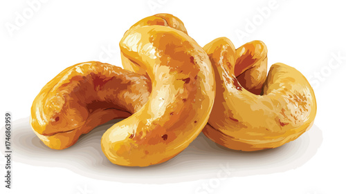 Closeup of Three Delicious Roasted Cashew Nuts Illustration