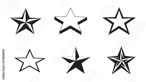 Five-point star symbol, Angled 3D silhouette vector in a striking new style