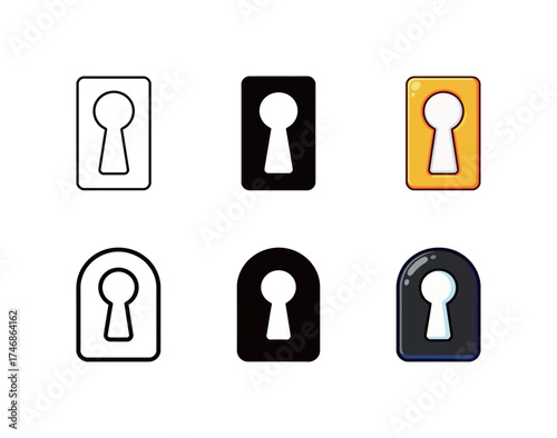Keyhole Icon Set - Outline, Solid, and Colorful Vector Symbol of Lock, Security, and Access