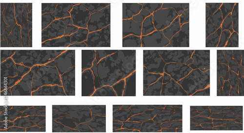 Black stone texture with glowing orange cracks arranged in a grid