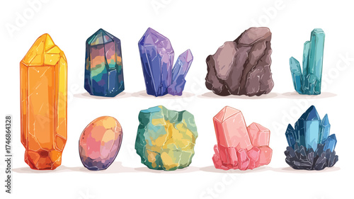 Vibrant Gemstones Rocks Minerals Cartoon Illustration Vector