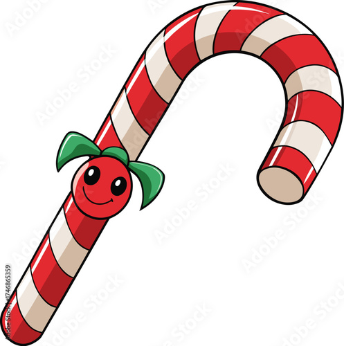 Christmas candy cane with striped sweet decoration vector illustration