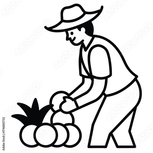 farmer harvesting vegetables vector line art icon