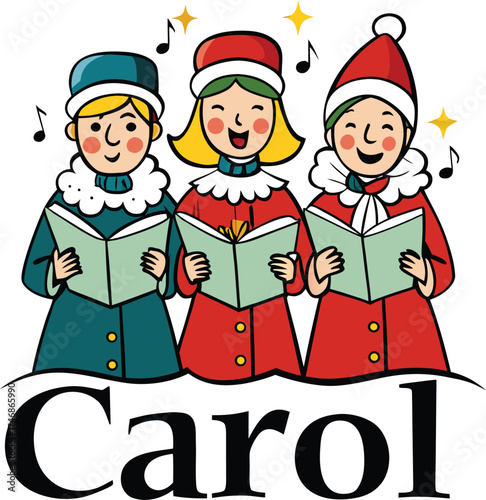 Cartoon Carol Singers Group Illustration