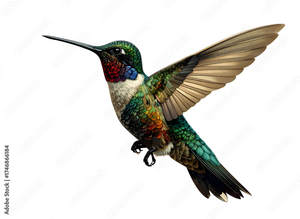 Fototapeta premium Hummingbird with floral swirl motif 