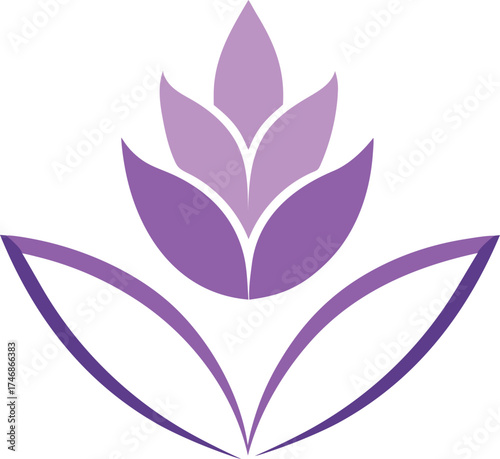 Delicate lavender blossom botanical graphic with soft purple petals and green leaves