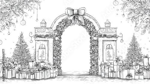 Festive Christmas Archway Entrance Decor: Holiday Gateway Xmas Image