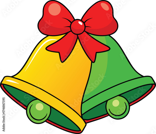Christmas bell with holly isolated on white background cartoon toy illustration