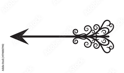 Ornate arrow isolated on white background points to the left