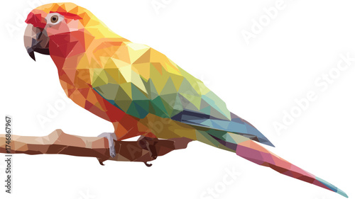 Colorful Geometric Parrot Sitting on Branch Low Poly Nature Illustration