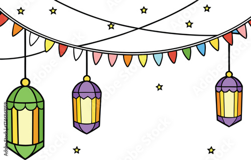 Christmas Fairy Lights and Lanterns Decoration Illustration