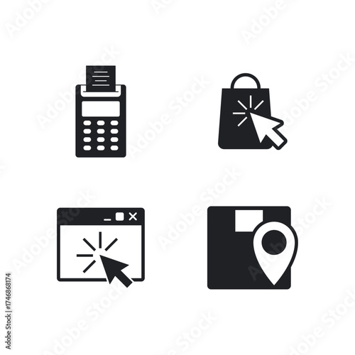 Payment and map location solid icon set.