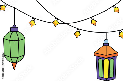 Christmas Fairy Lights and Lanterns Decoration Illustration