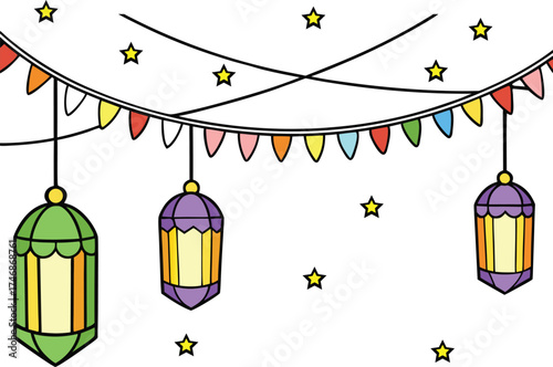 Christmas Fairy Lights and Lanterns Decoration Illustration