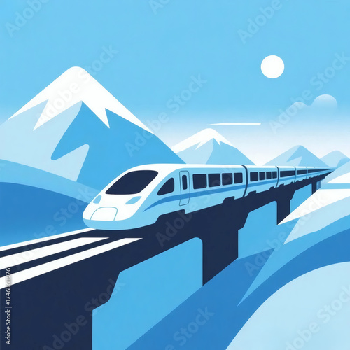 Eco-Friendly High-Speed Train in Futuristic Mountain