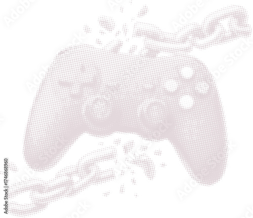 Video game controller breaking chains. Halftone vector concept of freedom, escape, and the power of gaming, or breaking free from game addiction.