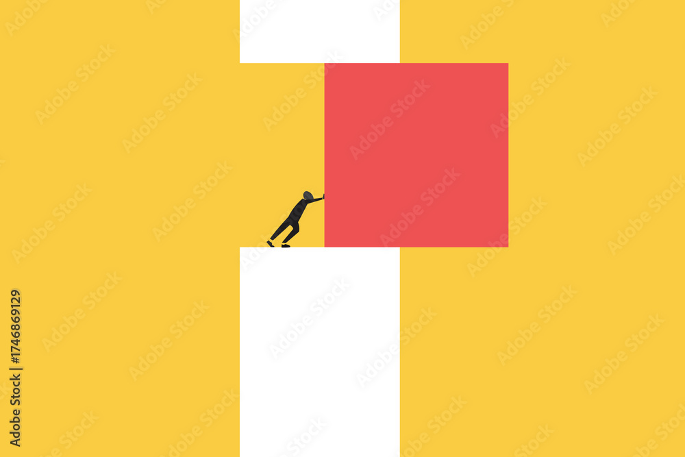 Fototapeta premium Businessman push block. concept of Business achievement , completion, achieving goal, plan