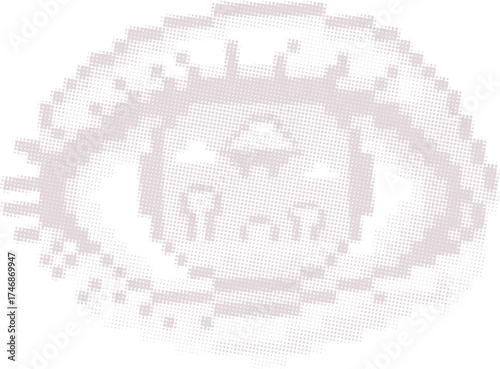 Abstract Halftone Eye with Pixel Art Game Reflection. Retro 8-bit Gamer Graphic Vector Illustration for Print Design.