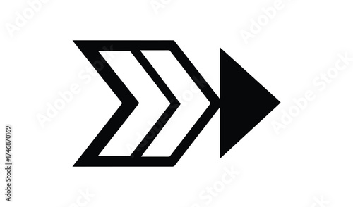 Black arrow pointing right isolated on white background