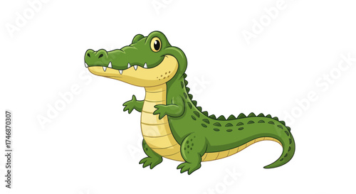 Cartoon Alligator with Green Skin and Yellow Belly.