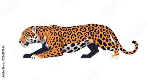 Majestic Jaguar with Distinctive Spotted Coat in a Stalking Pose.