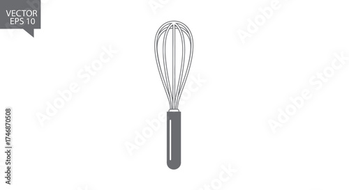 Simple Gray Wire Whisk with Handle for Cooking and Baking Preparation.