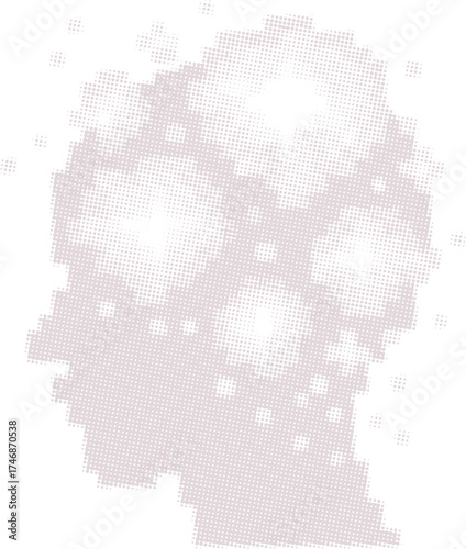 Abstract Pixel Art Head with Internal Explosions in Halftone Style. Vector Graphic Symbolizing a Blown Mind, Creativity, or Information Overload.