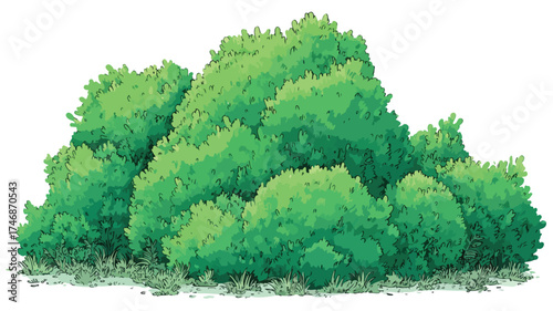 Vibrant Illustrated Lush Green Garden Plants Nature Scene Cartoon