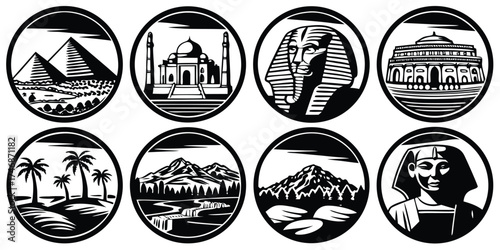 Vector art set of Egypt landmarks and building icons