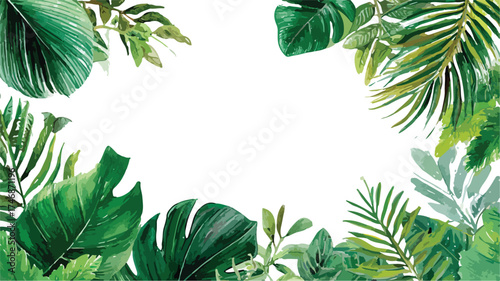 Exquisite Lush Tropical Leaves Botanical Watercolor Frame Illustration