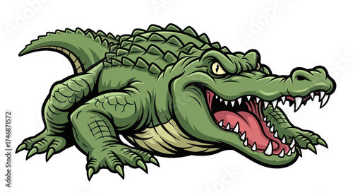 Angry Green Cartoon Alligator with Open Mouth and Sharp Teeth.
