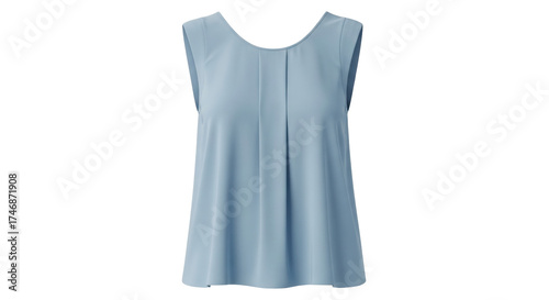 Isolated sleeveless summer blouse in light blue, casual female fashion, front view