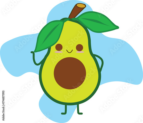Adorable Avocado Character Illustration with Kawaii Style and Pastel Background Hues