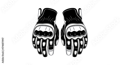 Pair of Black and White Motorcycle Gloves with Knuckle Protection.