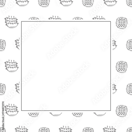 sausage frame. doodle grill sausage square frame. hand drawn sausage frame background. grill sausage background