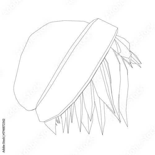 A black and white contour drawing of a hat and hairs, isolated on a clean white background. This elegant illustration focuses on the hair accessory's silhouette and decorative plumes. Side view