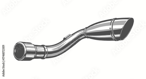 Chrome Motorcycle Exhaust Pipe with Curved Design.