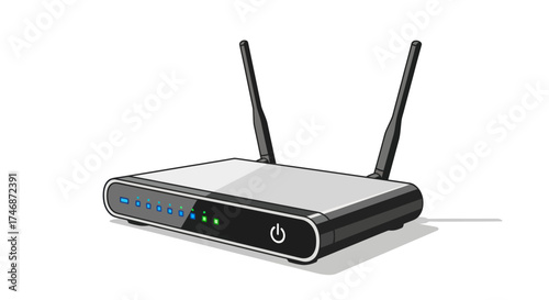 Modern Wireless Router with Dual Antennas for Internet Connectivity.