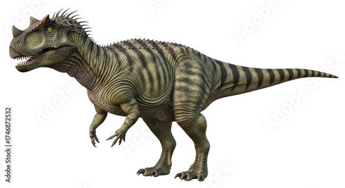 Isolated dinosaur with crest and horns standing, an extinct animal from the Jurassic period