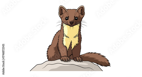 Cartoon Illustration of a Brown Pine Marten with Yellow Throat Patch.