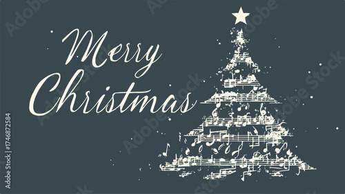 Musical Christmas Tree Holiday Card Design Vector Illustration